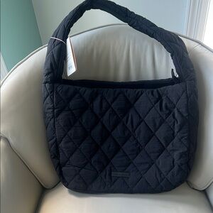 Poppy & Peonies Haul it Black Quilted Hobo NWT